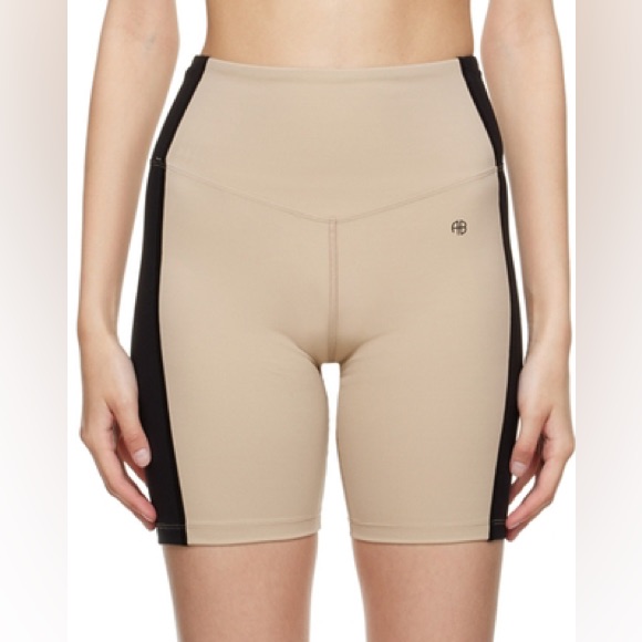 Anine Bing Beige Blake Sport Shorts In Tan And Black Nwt